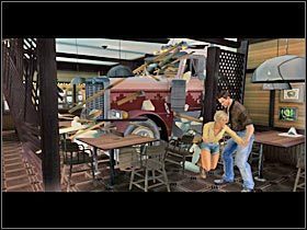 A teraz, na sam koniec, Crane spróbuje jeszcze zabić wasz wszystkich (przed chwilą opuścił bar, cwaniak), pakując się do baru przez ścianę ciężarówką skradzioną Dakocie - Solucja (5) | Fabuła | RignRoll Tirowiec - RignRoll: Tirowiec - poradnik do gry