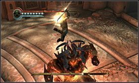 Po kilku razach jego poziom zdrowia opadnie, a wtedy Ratach uklęknie - Sala tronowa | Opis przejścia Prince of Persia Zapomniane Piaski - Prince of Persia: Zapomniane Piaski - poradnik do gry