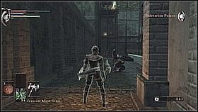 Wracamy na główną drogę i biegniemy prosto - trafimy do pomieszczenia z dużą ilością wybuchowych beczek - Demons Souls: Boletarian Palace (2) - solucja, opis przejścia - Demons Souls - poradnik do gry