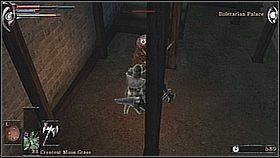 Dopiero po ubiciu dwóch żołnierzy, którzy zeskoczyli zbliżamy się do schodów/rusztowań - najpierw odciągamy samotnego wojownika do tyłu - Demons Souls: Boletarian Palace (2) - solucja, opis przejścia - Demons Souls - poradnik do gry