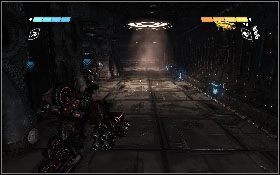 Tym razem uzyskasz dostęp do sporego arsenału [1], natomiast w korytarzu znajdującym się za Omegą znajdziesz tarcze energetyczne [2] - - Część 8 - Do rdzenia (1) - Opis przejścia - Transformers: Wojna o Cybertron - poradnik do gry