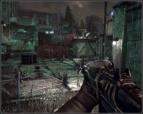 Kilka kroków dalej dojdziemy do zamkniętej bramy [1], którą otwiera mechanizm w wieży strażniczej - - Dzielnica Robotnicza (6) | Opis przejścia Singularity - Singularity - poradnik do gry