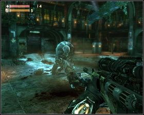 Wróg zacznie wtedy skakać między pobliski filarami [1], jednocześnie przyzywają wsparcie w postaci mniejszych mutantów - - Ośrodek badawczy 2010 (4) | Opis przejścia Singularity - Singularity - poradnik do gry