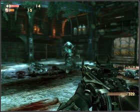 Gdy wróg wykona zamach, obchodzimy go dookoła i strzelamy w błękitny pęcherz na plecach [1] - - Ośrodek badawczy 2010 (5) | Opis przejścia Singularity - Singularity - poradnik do gry