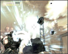 Po dotarciu do celu [1], używamy UMC i standardowo śledzimy celownikiem białą kulę światła [2] - - Kompleks przetwórczy (4) | Opis przejścia Singularity - Singularity - poradnik do gry