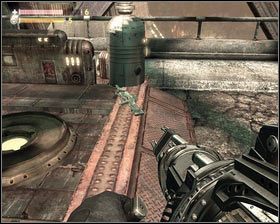 Gdy most zostanie naprawiony [1], przebiegamy na drugą stronę, strzelając do przeciwników z leżącego niedaleko SEEKERA [2] - - Kompleks przetwórczy (4) | Opis przejścia Singularity - Singularity - poradnik do gry