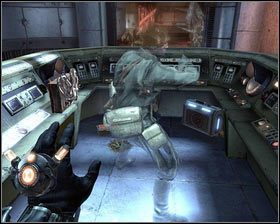 Po drugiej stronie zbieramy leżące w rogach pomieszczenia zbiorniki E99 [1], odsłuchujemy magnetofon , a następnie podnosimy schowaną na środku technologię broni [2] - - Laboratoria osobliwości (1) | Opis przejścia Singularity - Singularity - poradnik do gry