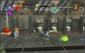 Toaleta obok eksploduje, kawałek rury wstaw nad pojemnik po lewej #1 , zacznie się wlewać do niego woda - Crabbe i Goyle | Opis przejścia - Rok 2 | LEGO Harry Potter Lata 1-4 - LEGO Harry Potter Lata 1-4 - poradnik do gry