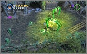 Revenclaw (niebieski): Po przekroczeniu rzeki i utworzeniu wejścia z desek (WL ) stań na krawędzi, po czym manualnie (przytrzymując klawisz [H]) nakieruj zaklęcie (RD ) na srebrną bramę #1 - Śladem pająków | Bonusy - Rok 2 | LEGO Harry Potter Lata 1-4 - LEGO Harry Potter Lata 1-4 - poradnik do gry