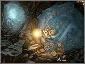 Przy pomocy ogniowego Spota zlikwiduj pajęczyny i skieruj się w dalszą część jaskini - Rozdział pierwszy - Jesienna puszcza (3) - The Whispered World - poradnik do gry