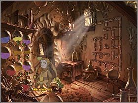 Jak widzisz, w wieży alchemika znajduje się mieszalnik farb (po lewej), z pomocą którego masz wytworzyć niebieską farbę - Rozdział czwarty - Korona (2) - The Whispered World - poradnik do gry