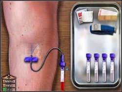 Pobierz krew pacjenta, szczegółowe instrukcje znajdziesz w dziale [Podstawy] Pobieranie krwi - Opis przejścia (1) | Globetrotting House M.D. - House M.D. - poradnik do gry