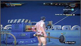 Pokonawszy ostatniego przeciwnika, wjeżdżamy na górę, gdzie spotkamy TK'a próbującego uciec na pokładzie helikoptera - Case 5 - Zadania główne - Dead Rising 2 - PC - poradnik do gry