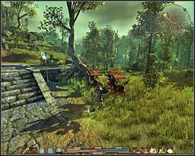 Kieruj się nadal na południe (M7A, 10), a konkretnie w stronę wzgórza, na którym znajdują się ruiny #1 - Bagna (4) | Zadania główne Arcania Gothic 4 - Arcania: Gothic 4 - poradnik do gry