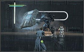 Na dziedzińcu Twoim zadaniem jest pokonanie w każdym ograniczonym barierą siłową sektorze wszystkich przeciwników - Kamino - Ucieczka | Opis przejścia | Star Wars The Force Unleashed II - Star Wars: The Force Unleashed II - poradnik do gry