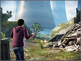 Dalsza droga prowadzi w prawo, w kierunku oddalonych kominów - Konfrontacje (5)- Porzucona podstacja | Opis przejścia - Harry Potter i Insygnia Śmierci - część 1 - poradnik do gry