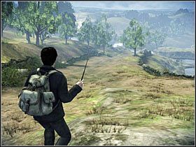 Po rozpoczęciu etapu udajemy się wąską ścieżką w dół wzniesienia, po drodze eliminując latające stworki przy wsparciu mikstury bahanocyd - Misja 18- Ksenofilius Lovegood (1) | Opis przejścia - Harry Potter i Insygnia Śmierci - część 1 - poradnik do gry