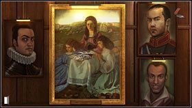 Według treści zagadki Alicja jest pod ręką, podejdź wiec do ściany naprzeciwko, na której wisi obraz z trzema dziewczynkami - Rozdział szósty (3) | Opis przejścia Gray Matter - Gray Matter - poradnik do gry