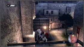 Dalej udaj się po drewnianych drążkach wystających z pobliskiego muru [1] - Sekwencja 4 - Den of Thieves (1) | Opis przejścia AC Brotherhood - Assassins Creed: Brotherhood - poradnik do gry
