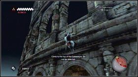 Teraz twoim zadaniem jest wejście się na szczyt antycznego teatru, nie zostając wykrytym przez straże - Sekwencja 7 - The Key to the Castello (2) | Opis przejścia AC Brotherhood - Assassins Creed: Brotherhood - poradnik do gry