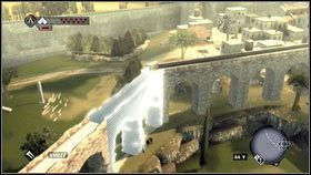 Żeby się do niego dostać, porozmawiaj ze stojącym niedaleko architektem [1] i odbuduj budowlę [2] - Opis szczegółowy | Glyphy | Assassins Creed Brotherhood - Assassins Creed: Brotherhood - poradnik do gry