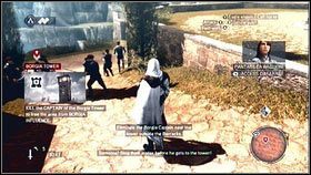 Po rozmowie ze swoim starym kompanem Bartolomeo oraz jego żoną [1], znajdziesz się na zewnątrz budynku i otrzymasz zadanie dogonienia oraz zabicia kapitana straży [2] - Wątek główny (2) | Zadania główne i gra wieloosobowa | AC Brotherhood - Assassins Creed: Brotherhood - poradnik do gry