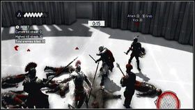 Opis: Żeby zrobić jeden kill streak, podczas udanego kontrataku wciśnij X i wskaż analogiem kolejny cel - Pozostałe | Zadania główne i gra wieloosobowa | Assassins Creed Brotherhood - Assassins Creed: Brotherhood - poradnik do gry