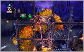 Będąc tam wespnij się na górę i wróć na wózek, tym razem stając na jego dachu - Etap 4- Dragon Graveyard | Opis przejścia Trine - Trine - poradnik do gry