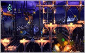Minąwszy fragment z kulami, dotrzesz na rusztowanie, ponad którym zawisły ruchome półki - Etap 4- Dragon Graveyard | Opis przejścia Trine - Trine - poradnik do gry