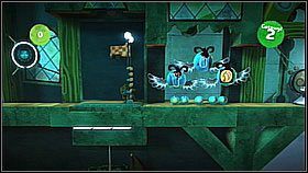 Na początku poziomu znajdziemy miejsce na naklejkę - Herb Da Vinci (dostaniemy ją w późniejszej części poziomu) - Kotwiczkowy szał | Kryjówka Da Vinci | LittleBigPlanet 2 - LittleBigPlanet 2 - poradnik do gry