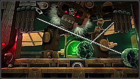 Po włączeniu obu przycisków wysunie się platforma - wskakujemy na nią i aktywujemy przycisk we wnęce - Test końcowy | Kryjówka Da Vinci | LittleBigPlanet 2 - LittleBigPlanet 2 - poradnik do gry