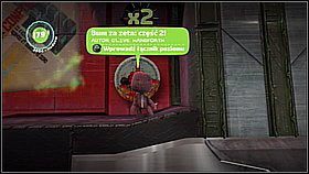 Przed nami jeszcze jeden miotacz - tym razem musi trafić w czerwone bloki pomiędzy betonowymi platformami - Bum za zeta (1) | Fabryka lepszego jutra | LittleBigPlanet 2 - LittleBigPlanet 2 - poradnik do gry