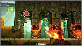 Wyjdziemy ponownie na zewnątrz i spotkamy świetliki - Przy dobrej zabawie świetliki szybko lecą | Azyl Ewy | LittleBigPlanet 2 - LittleBigPlanet 2 - poradnik do gry