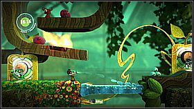 Zanim ruszymy w prawo przeskakujemy z górnej części gałęzi w lewo - trafimy tu na skocznie, która wyrzuci nas w górę na przedmiot - Pomoc jest cnotą | Azyl Ewy | LittleBigPlanet 2 - LittleBigPlanet 2 - poradnik do gry