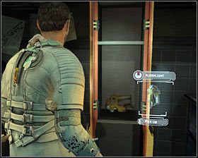 W szafce odnajdziesz najprawdopodobniej małą apteczkę (Small Med Pack) #1 i dobrze byłoby wyleczyć się wciskając klawisz Q - Rozdział 1 (1) | Opis przejścia gry Dead Space 2 - Dead Space 2 - poradnik do gry