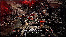 W dalszym fragmencie przejazdu skup się na prawej stronie - zobaczysz urwaną drogę prostopadłą do kierunku jazdy - Ewakuacja z Pyrrus (1) | Opis przejścia Killzone 3 - Killzone 3 - poradnik do gry