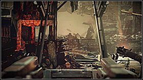 Zanim ruszysz dalej warto też zniszczyć działo znajdujące się w oddali między dwoma budynkami - Ewakuacja z Pyrrus (2) | Opis przejścia Killzone 3 - Killzone 3 - poradnik do gry