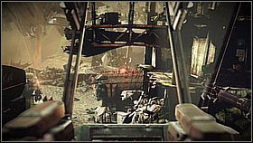 Po zniszczeniu działa za prawym budynkiem cofnij się na środek - droga pomiędzy budowlami prowadzi pod most - Ewakuacja z Pyrrus (2) | Opis przejścia Killzone 3 - Killzone 3 - poradnik do gry