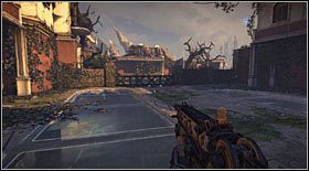 Na zewnątrz znów chwila spokoju, gdyż przez moment nikt nie będzie Cię atakował - Akt II - Rozdział 1 (2) | Opis przejścia Bulletstorm - Bulletstorm - poradnik do gry