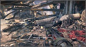 Po wyjściu na zewnątrz znajdziesz się raz jeszcze w okolicach zrujnowanego budynku - Akt VII - Rozdział 1 (1) | Opis przejścia Bulletstorm - Bulletstorm - poradnik do gry