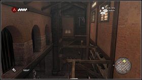 Z miejsca do którego doskoczysz kieruj się cały czas na południe [1], a następnie ponownie na wschód [2] - Odzyskana sekwencja - Zaginięcie Leonarda (1) | DLC Assassins Creed Brotherhood - Assassins Creed: Brotherhood - poradnik do gry