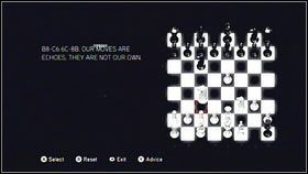 Gdy pojawi się szachownica [1], rusz białego konia po lewej o dwa pola do przodu i jedno pole w prawo [2] - Opis szczegółowy (2) | Zagadki w Assassins Creed Brotherhood - Assassins Creed: Brotherhood - poradnik do gry