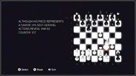 Gdy pojawi się szachownica [1], rusz białego konia z prawej o dwa pola do przodu i jedno pole w lewo [2] - Opis szczegółowy (2) | Zagadki w Assassins Creed Brotherhood - Assassins Creed: Brotherhood - poradnik do gry