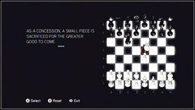 Gdy pojawi się szachownica [1], przesuń pionka z kolumny F, na czarnego pionka w kolumnie E [2] - Opis szczegółowy (1) | Zagadki w Assassins Creed Brotherhood - Assassins Creed: Brotherhood - poradnik do gry