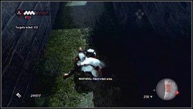Stojąc na krawędzi, odszukaj cel [1], a następnie wykończ przy pomocy ataku z zeskoku [2] - Kontrakty asasynów (1) | Zadania poboczne Assassins Creed Brotherhood - Assassins Creed: Brotherhood - poradnik do gry