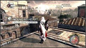 Zaraz po rozmowie ze złodziejem [1], rozpocznie się bieg miedzy zaznaczanymi na mapie punktami [2] - Zadania złodziejów (2) | Zadania poboczne Assassins Creed Brotherhood - Assassins Creed: Brotherhood - poradnik do gry