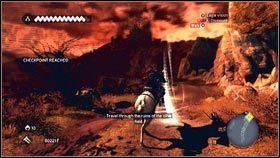 Zaraz po rozpoczęciu misji, wskocz na konia [1] i pojedź do zaznaczonego na mapie punktu [2] - Sekwencja 9 - Upadek (1) | Opis przejścia Assassins Creed Brotherhood - Assassins Creed: Brotherhood - poradnik do gry