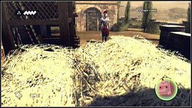 Po dotarciu do rogu lokacji, stań za ścianą i obserwuj strażnika [1] - Sekwencja 4 - Kryjówka Złodziei (5) | Opis przejścia w AC Brotherhood - Assassins Creed: Brotherhood - poradnik do gry