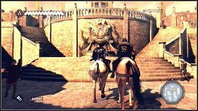 Wjedź do środka [1], a następnie udaj się przed wysokie schody [2] - Sekwencja 1 - Pokój (1) | Opis przejścia Assassins Creed Brotherhood - Assassins Creed: Brotherhood - poradnik do gry