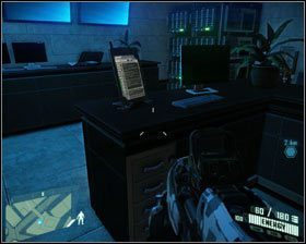 W pokoju ochrony, gdzie znajduje się przycisk otwierający drzwi do windy, znajduje się czytnik z wiadomością e-mail - Rozmowy Emailowe | Znajdźki w Crysis 2 - Crysis 2 - poradnik do gry